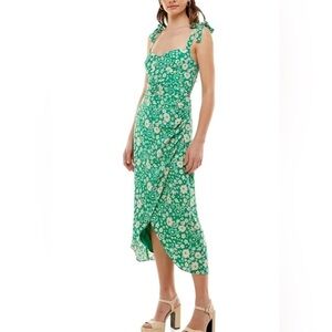 WAYF Malibu faux wrap Kelly green floral midi‎ dress size S